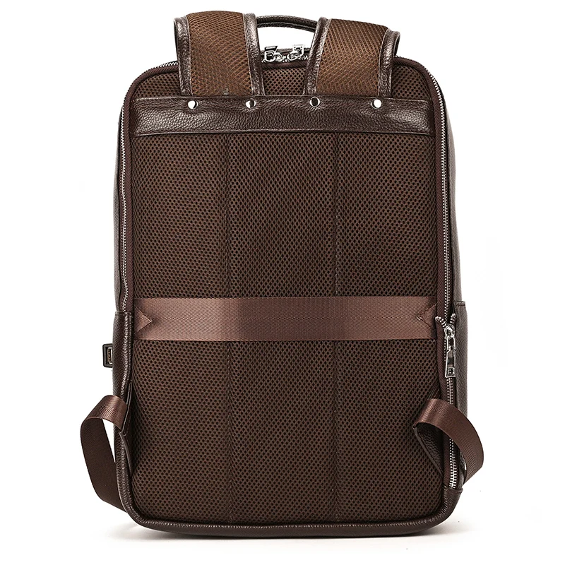 Men's Crazy Horse Leather Backpack 15.6" Laptop Cow Leather Daypack Large Capacity Male Travel Backpack With USB Cable