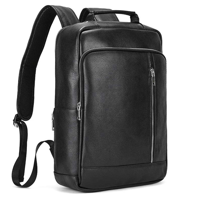 Men's Crazy Horse Leather Backpack 15.6" Laptop Cow Leather Daypack Large Capacity Male Travel Backpack With USB Cable