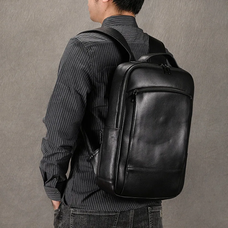Men's Crazy Horse Leather Backpack 15.6" Laptop Cow Leather Daypack Large Capacity Male Travel Backpack With USB Cable