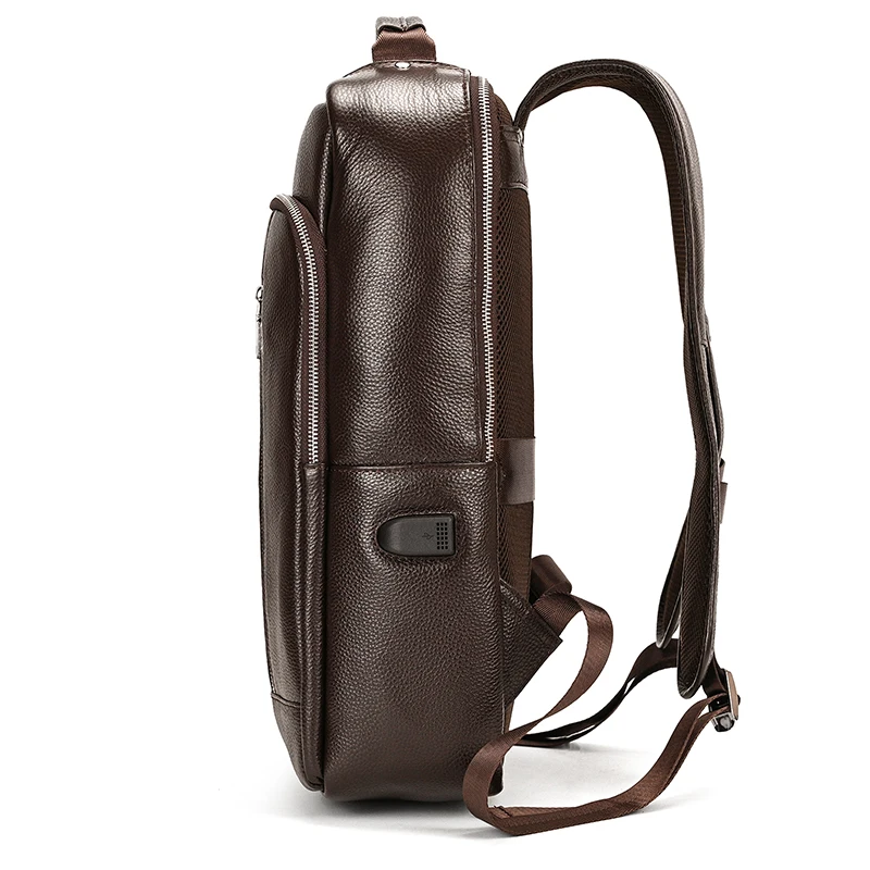 Men's Crazy Horse Leather Backpack 15.6" Laptop Cow Leather Daypack Large Capacity Male Travel Backpack With USB Cable