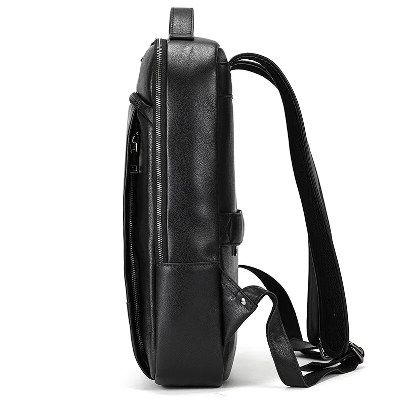 Men's Crazy Horse Leather Backpack 15.6" Laptop Cow Leather Daypack Large Capacity Male Travel Backpack With USB Cable