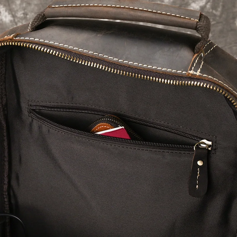 Men's Crazy Horse Leather Backpack 15.6" Laptop Cow Leather Daypack Large Capacity Male Travel Backpack With USB Cable