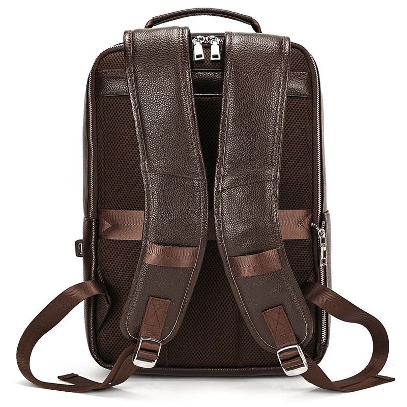 Men's Crazy Horse Leather Backpack 15.6" Laptop Cow Leather Daypack Large Capacity Male Travel Backpack With USB Cable