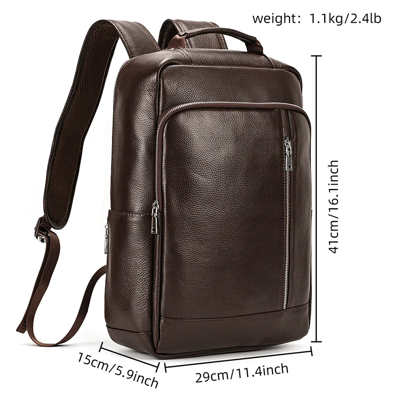 Men's Crazy Horse Leather Backpack 15.6" Laptop Cow Leather Daypack Large Capacity Male Travel Backpack With USB Cable