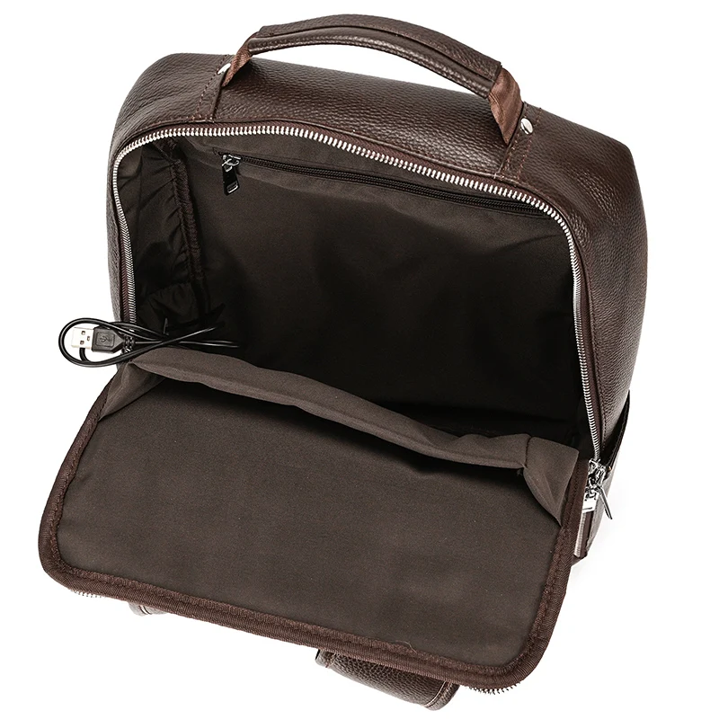 Men's Crazy Horse Leather Backpack 15.6" Laptop Cow Leather Daypack Large Capacity Male Travel Backpack With USB Cable