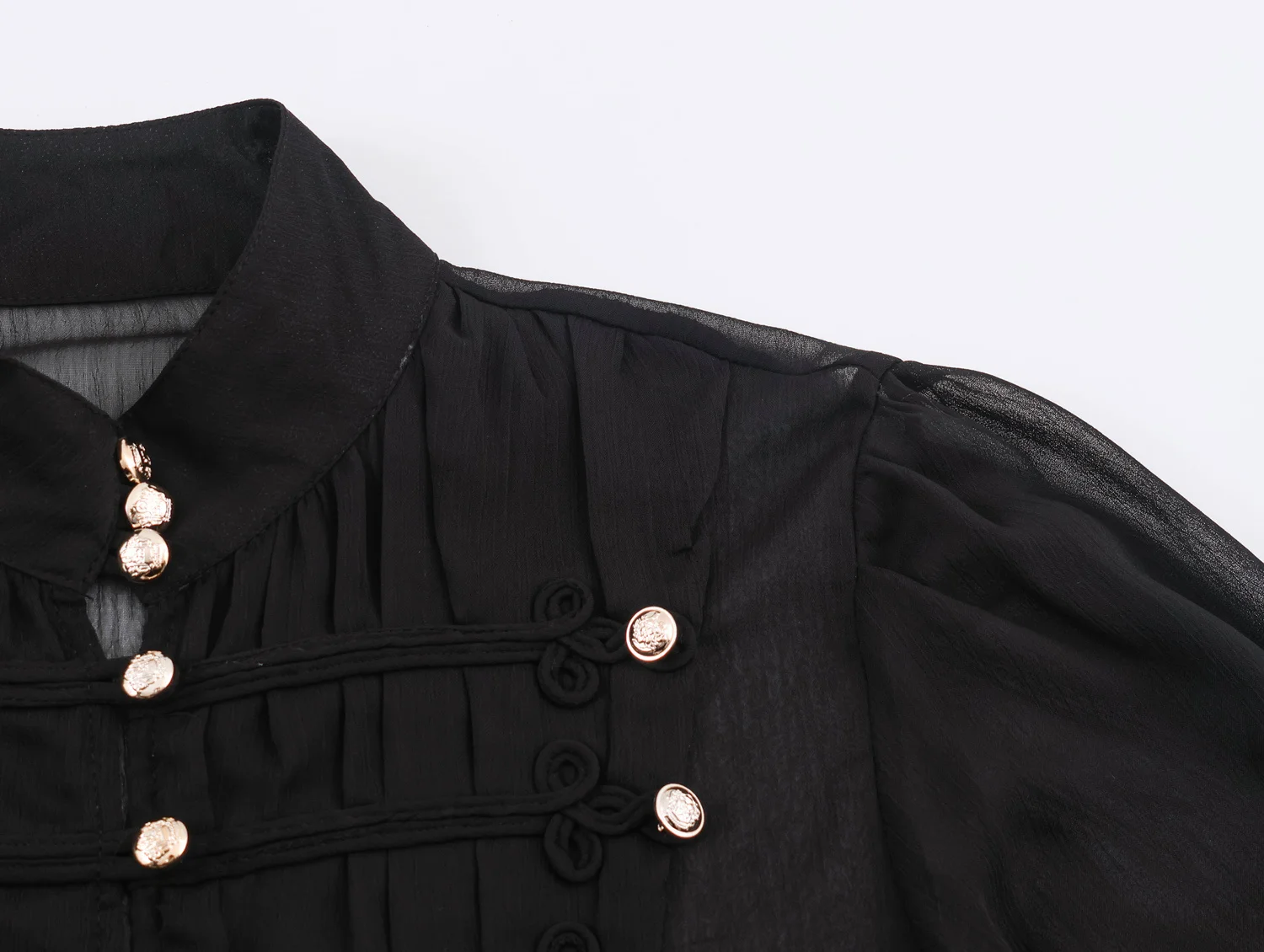 2026 Summer Women's Vintage Chinese Knotted Button UP Long Flare Sleeve Shirts Lady Elegant Loose Ruffles Stand Collar Blouses