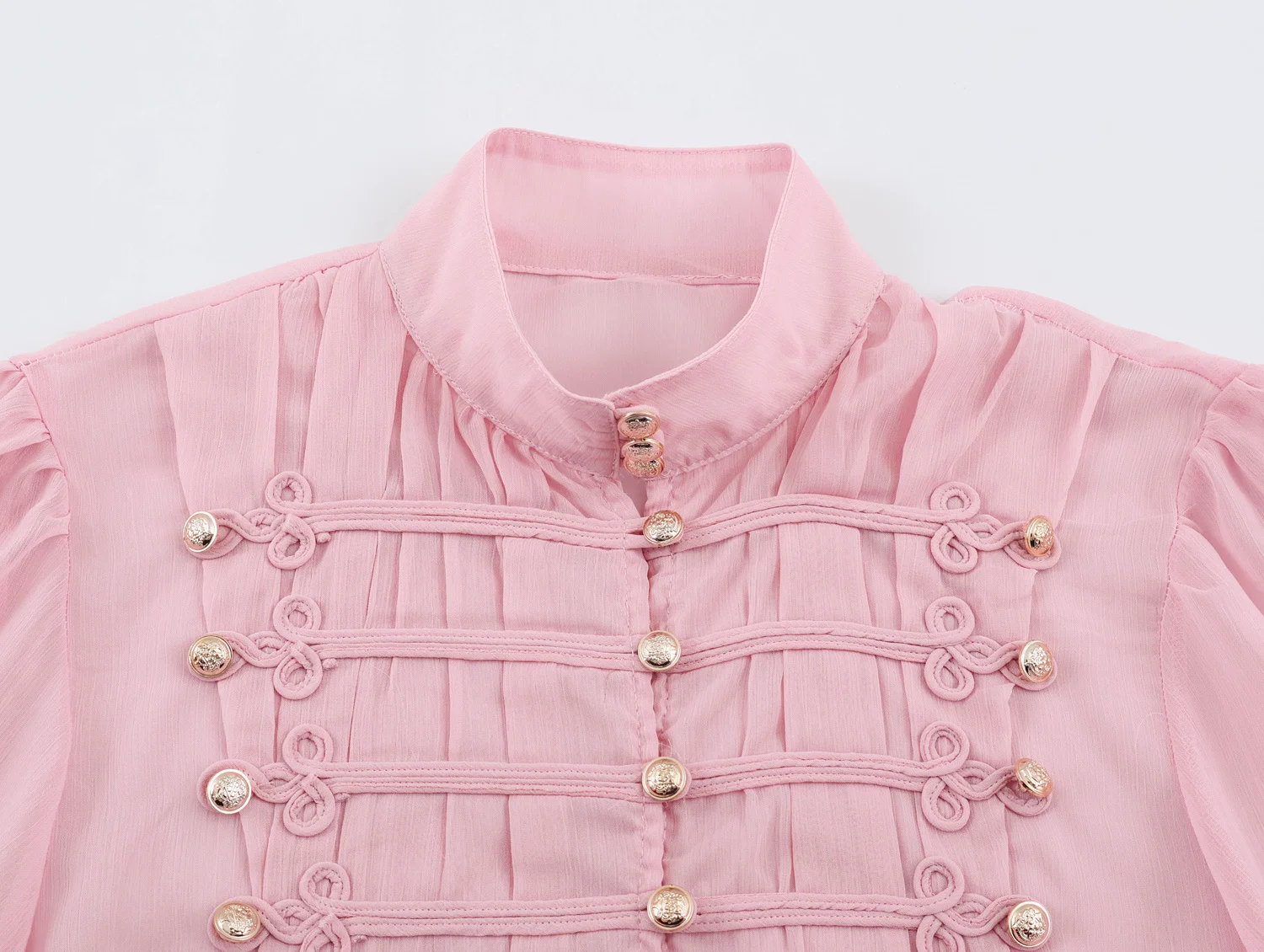 2026 Summer Women's Vintage Chinese Knotted Button UP Long Flare Sleeve Shirts Lady Elegant Loose Ruffles Stand Collar Blouses