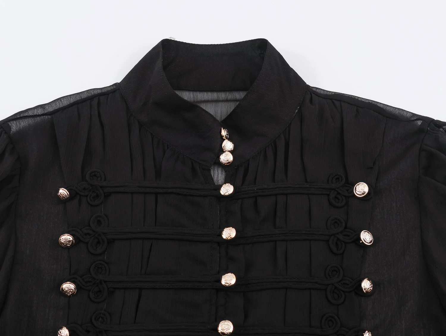 2026 Summer Women's Vintage Chinese Knotted Button UP Long Flare Sleeve Shirts Lady Elegant Loose Ruffles Stand Collar Blouses