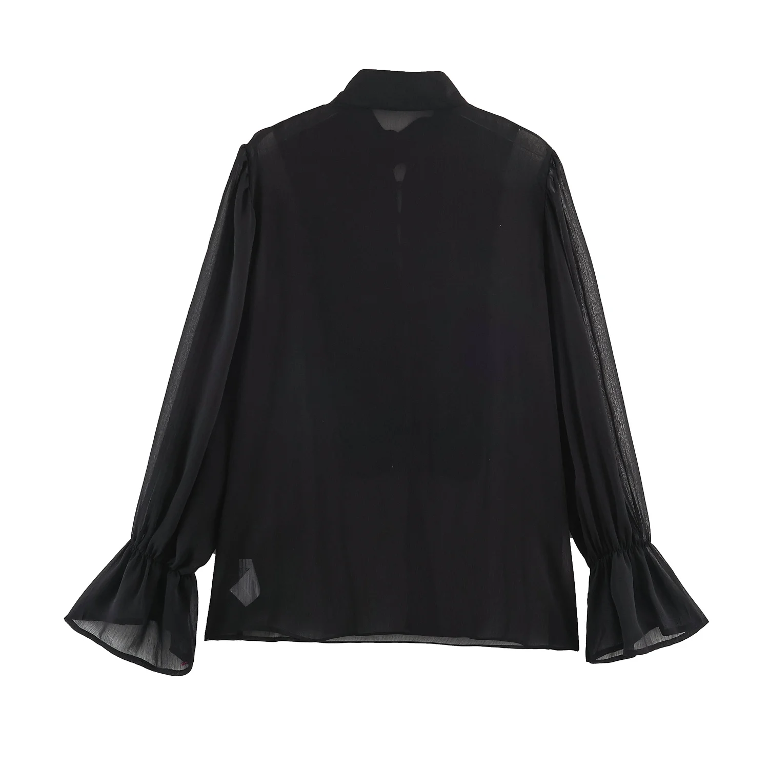 2026 Summer Women's Vintage Chinese Knotted Button UP Long Flare Sleeve Shirts Lady Elegant Loose Ruffles Stand Collar Blouses