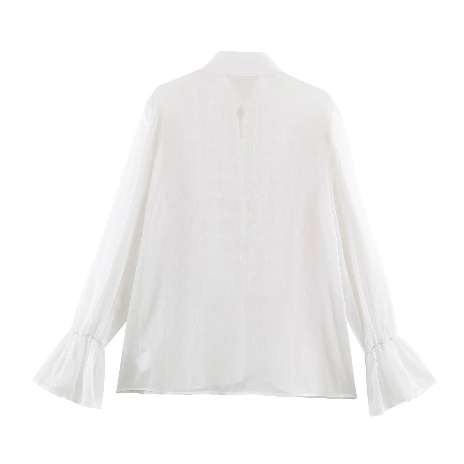 2026 Summer Women's Vintage Chinese Knotted Button UP Long Flare Sleeve Shirts Lady Elegant Loose Ruffles Stand Collar Blouses