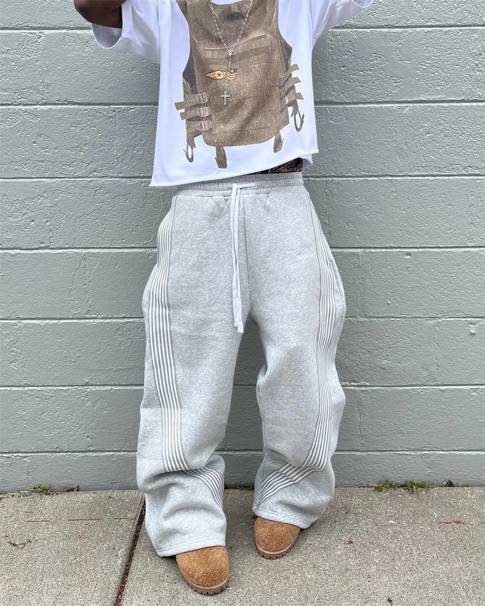 Casual Loose Straight Leg Pants Striped 2025 Summer Fashion Trend Brand Street Hip-hop Jogging Men's Women's Harajuku Sweatpants