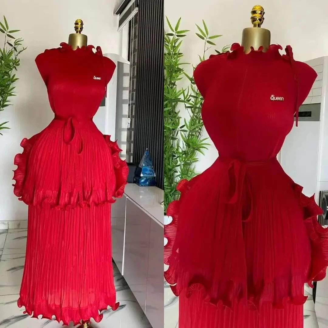 Miyake Pleated Dress Women Round Neck Sleeveless Solid Color Loos Style Patchwork New Tide 2025 Dresses
