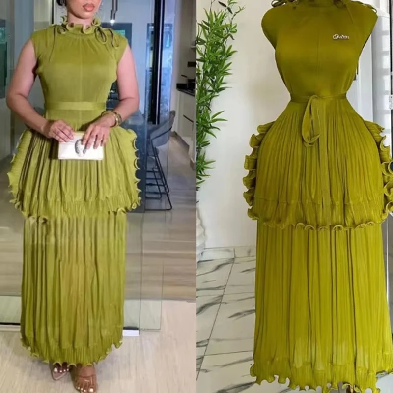 Miyake Pleated Dress Women Round Neck Sleeveless Solid Color Loos Style Patchwork New Tide 2025 Dresses