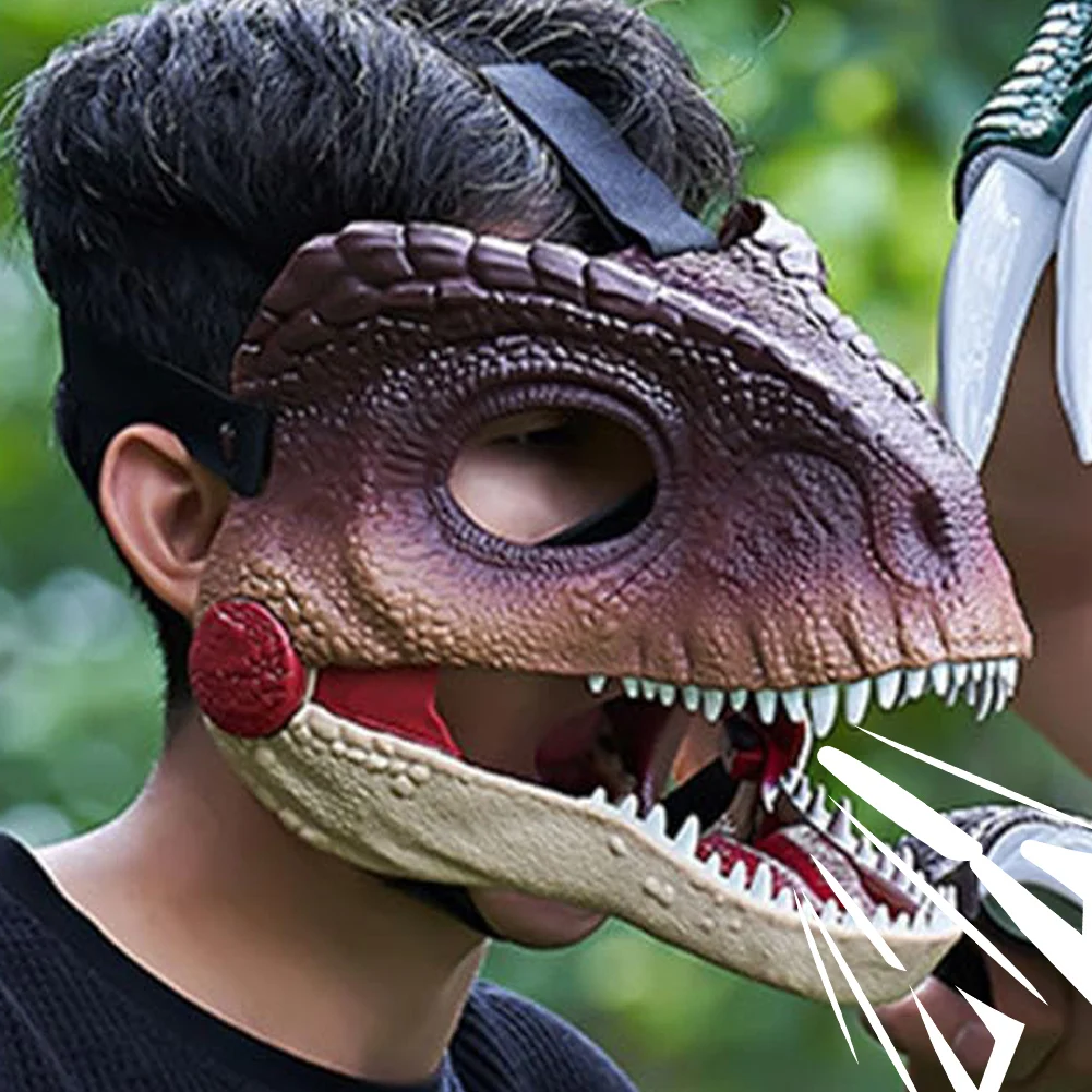 Moving Jaw Dino Mask with Dinosaur Scream Lifelike Dinosaur Mask Headwear Raptor Dinosaur Mask for Halloween Carnival Party