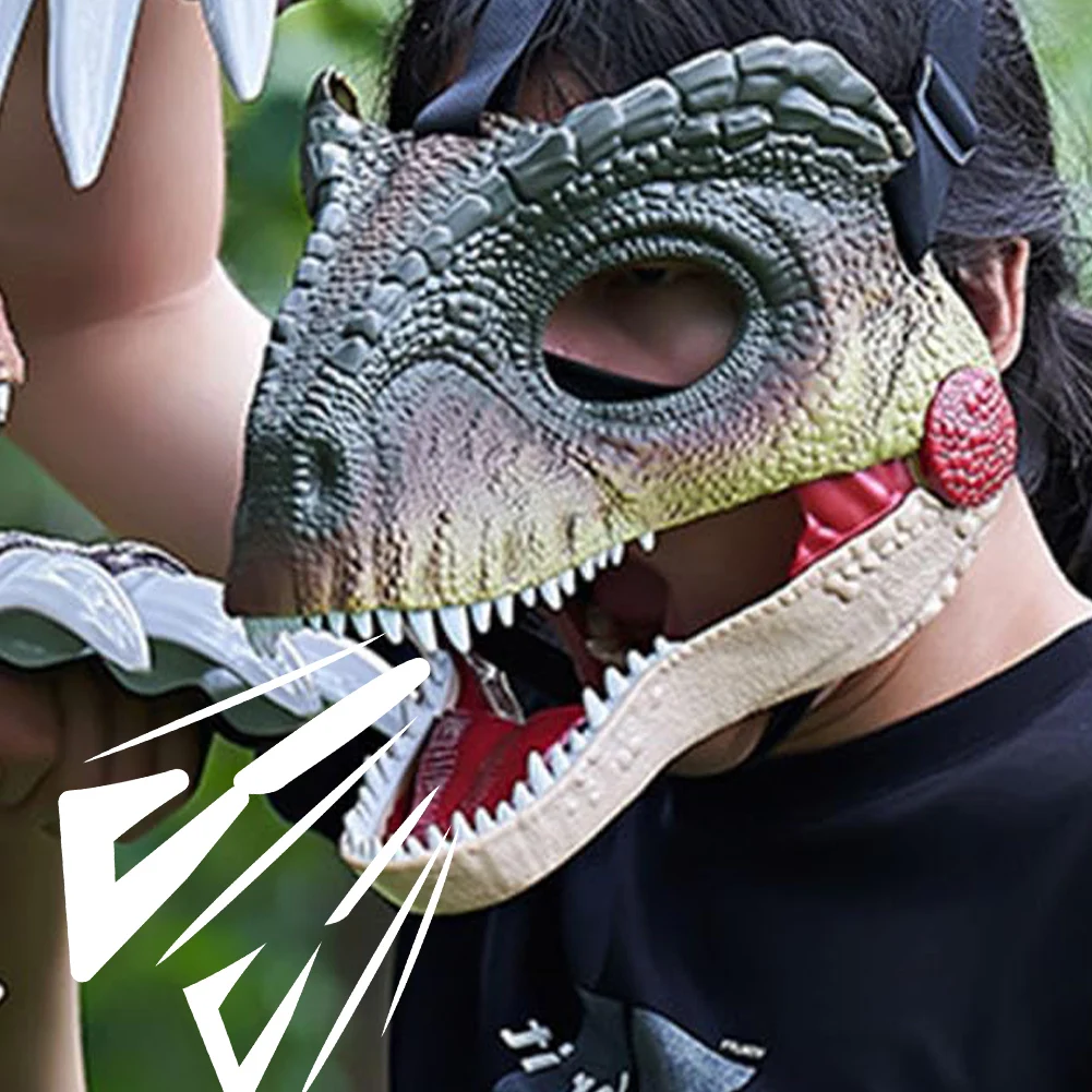 Moving Jaw Dino Mask with Dinosaur Scream Lifelike Dinosaur Mask Headwear Raptor Dinosaur Mask for Halloween Carnival Party