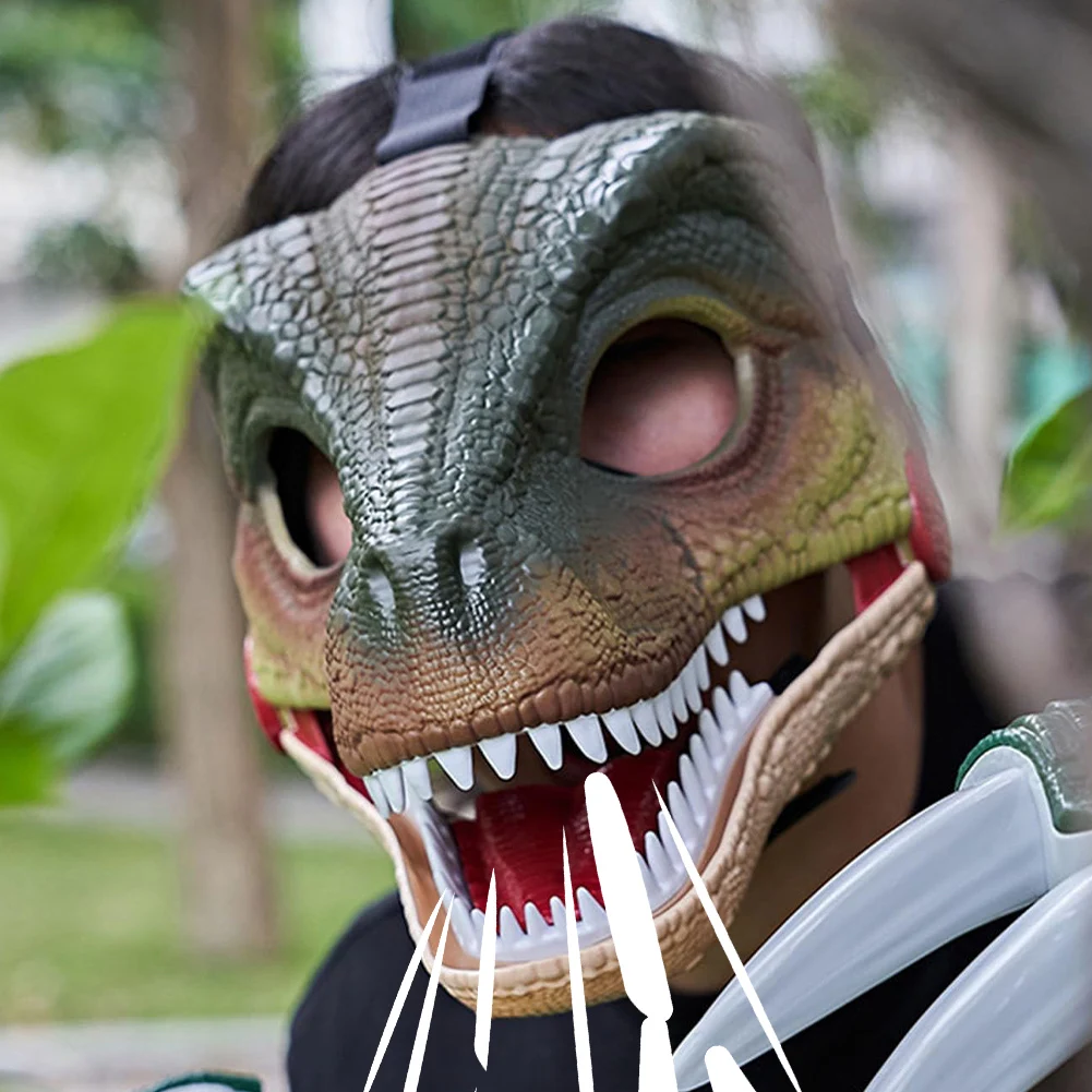 Moving Jaw Dino Mask with Dinosaur Scream Lifelike Dinosaur Mask Headwear Raptor Dinosaur Mask for Halloween Carnival Party