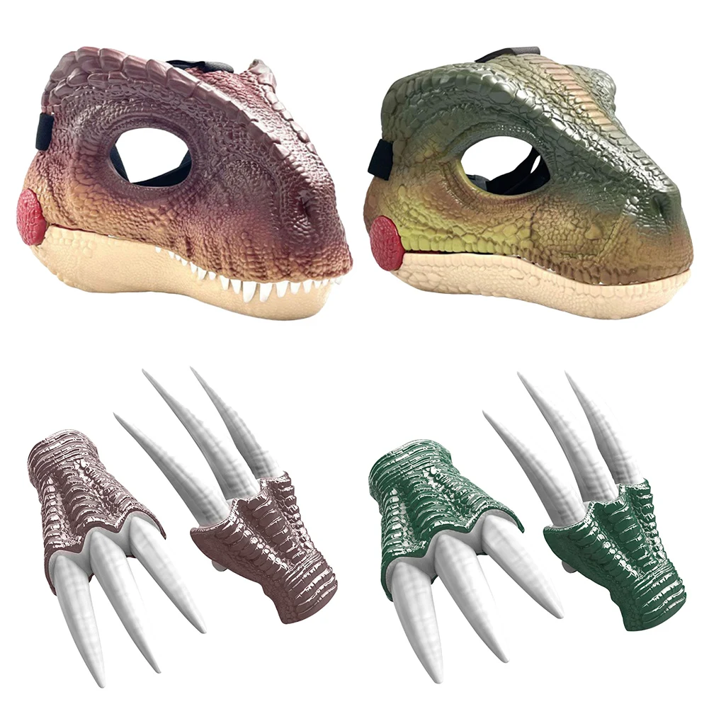 Moving Jaw Dino Mask with Dinosaur Scream Lifelike Dinosaur Mask Headwear Raptor Dinosaur Mask for Halloween Carnival Party