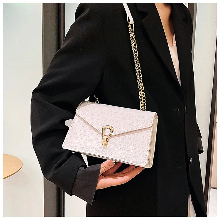 Crocodile Pattern Shoulder Bags For Women Fashion Chains Squre Bag Purse Female Pu Leather Crossbody Handbag Daily Phone Clutch