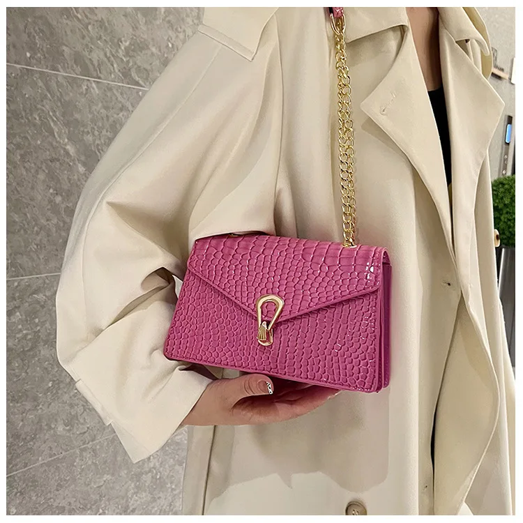 Crocodile Pattern Shoulder Bags For Women Fashion Chains Squre Bag Purse Female Pu Leather Crossbody Handbag Daily Phone Clutch