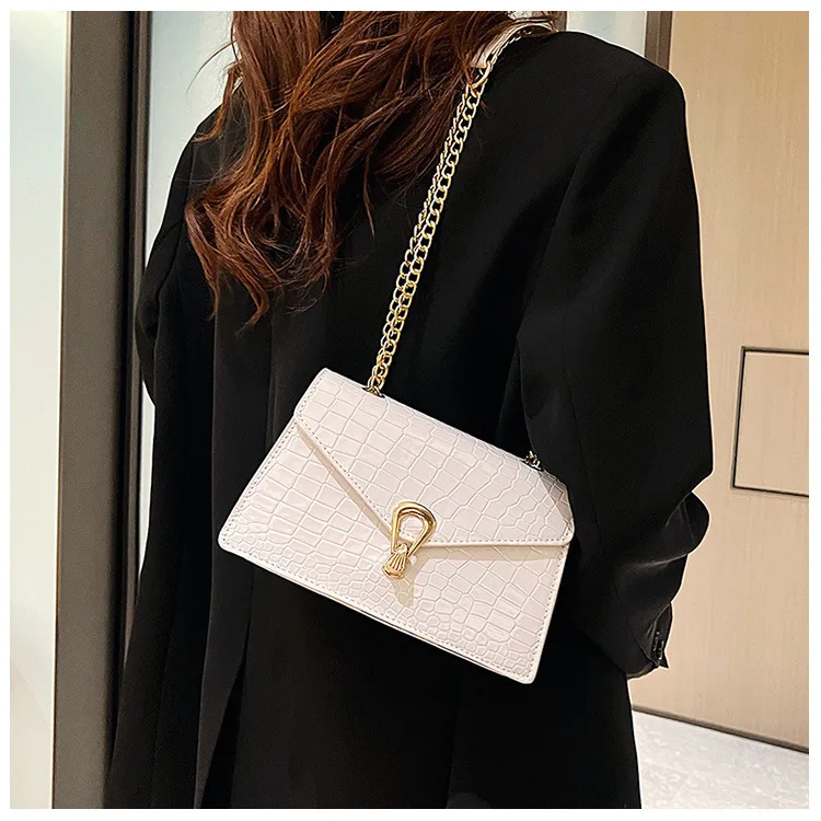 Crocodile Pattern Shoulder Bags For Women Fashion Chains Squre Bag Purse Female Pu Leather Crossbody Handbag Daily Phone Clutch