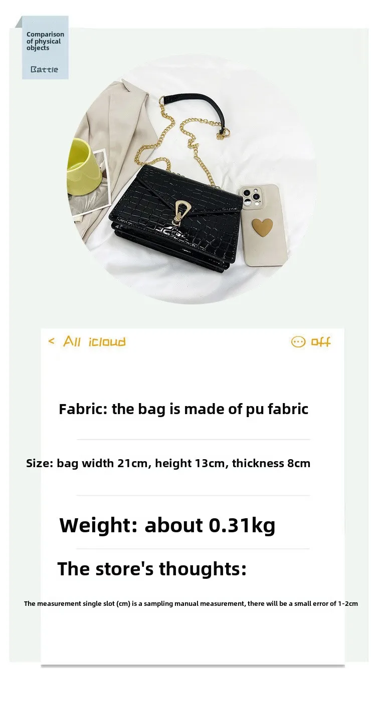 Crocodile Pattern Shoulder Bags For Women Fashion Chains Squre Bag Purse Female Pu Leather Crossbody Handbag Daily Phone Clutch