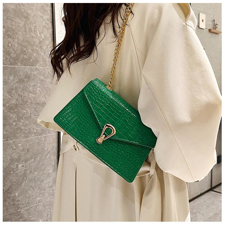 Crocodile Pattern Shoulder Bags For Women Fashion Chains Squre Bag Purse Female Pu Leather Crossbody Handbag Daily Phone Clutch