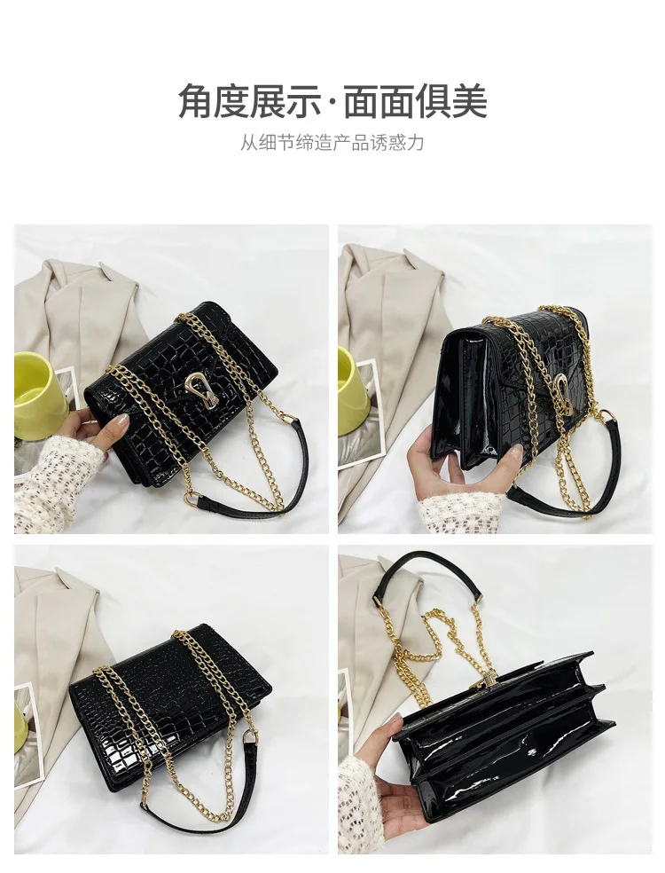 Crocodile Pattern Shoulder Bags For Women Fashion Chains Squre Bag Purse Female Pu Leather Crossbody Handbag Daily Phone Clutch