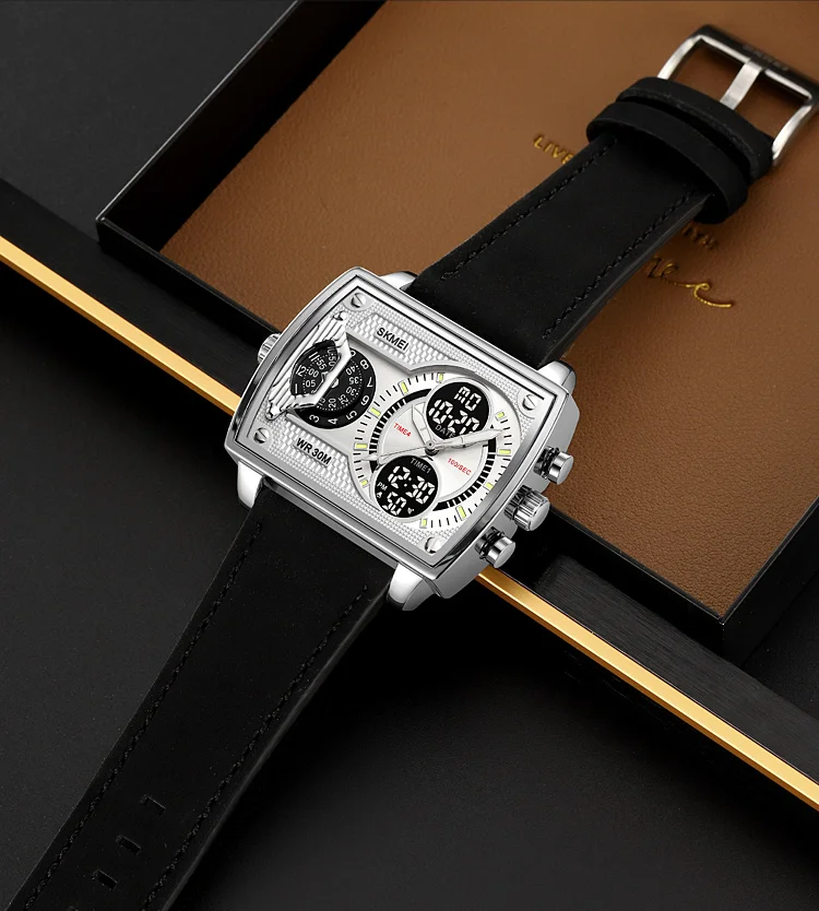 Skmei Mens Multiple Time Zone Sports Watches Fashion Digital Analog Display Waterproof Quartz Wristwatch Led Chrono Alarm Clock