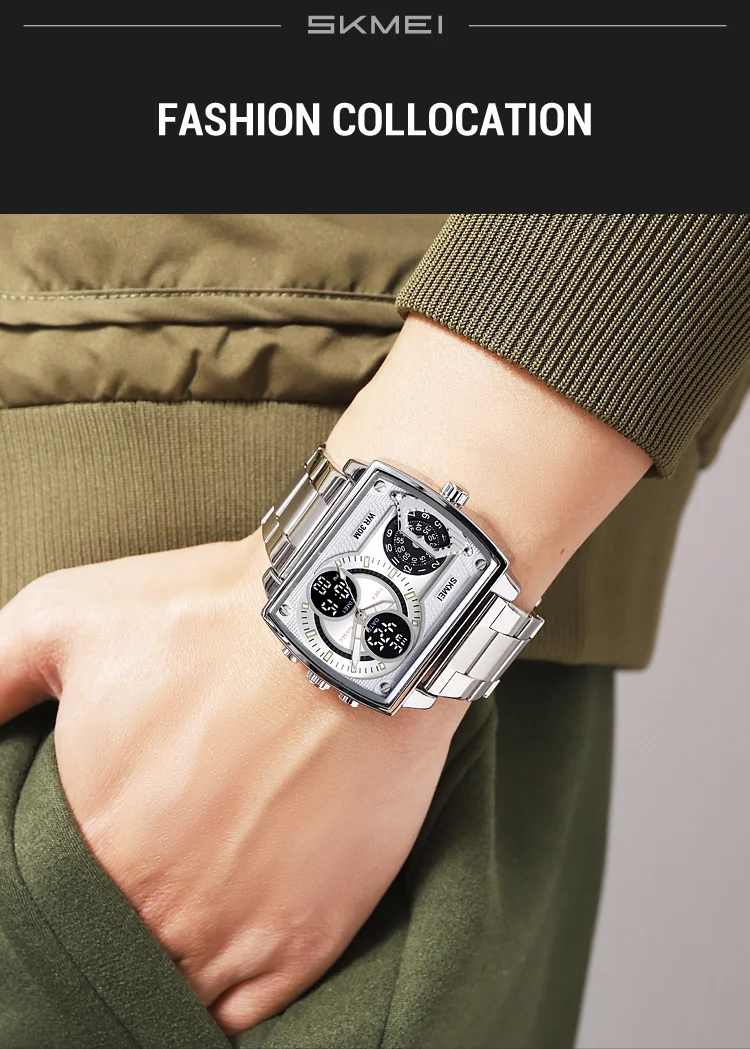 Skmei Mens Multiple Time Zone Sports Watches Fashion Digital Analog Display Waterproof Quartz Wristwatch Led Chrono Alarm Clock