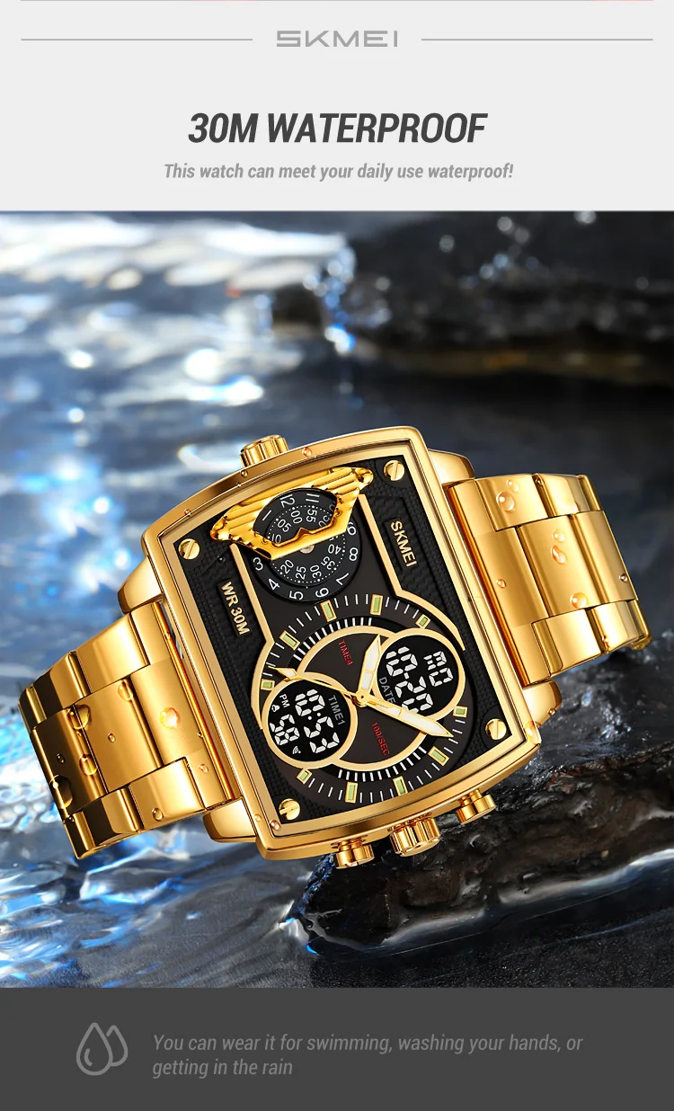 Skmei Mens Multiple Time Zone Sports Watches Fashion Digital Analog Display Waterproof Quartz Wristwatch Led Chrono Alarm Clock