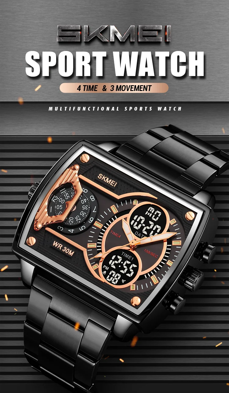 Skmei Mens Multiple Time Zone Sports Watches Fashion Digital Analog Display Waterproof Quartz Wristwatch Led Chrono Alarm Clock