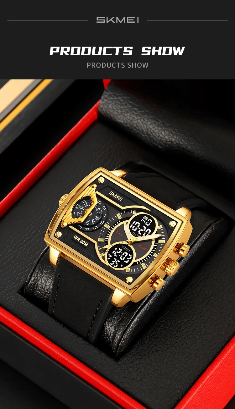 Skmei Mens Multiple Time Zone Sports Watches Fashion Digital Analog Display Waterproof Quartz Wristwatch Led Chrono Alarm Clock