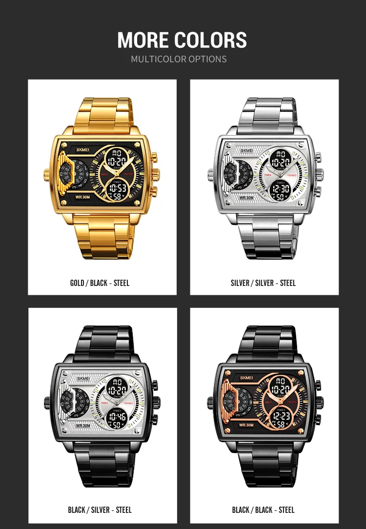 Skmei Mens Multiple Time Zone Sports Watches Fashion Digital Analog Display Waterproof Quartz Wristwatch Led Chrono Alarm Clock