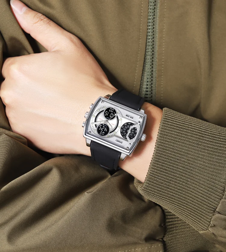 Skmei Mens Multiple Time Zone Sports Watches Fashion Digital Analog Display Waterproof Quartz Wristwatch Led Chrono Alarm Clock