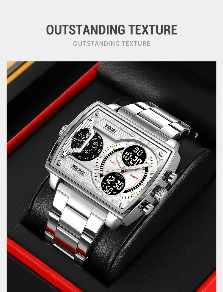 Skmei Mens Multiple Time Zone Sports Watches Fashion Digital Analog Display Waterproof Quartz Wristwatch Led Chrono Alarm Clock