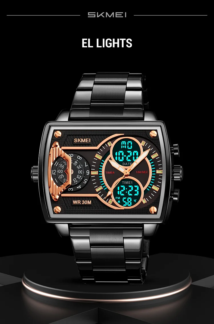 Skmei Mens Multiple Time Zone Sports Watches Fashion Digital Analog Display Waterproof Quartz Wristwatch Led Chrono Alarm Clock