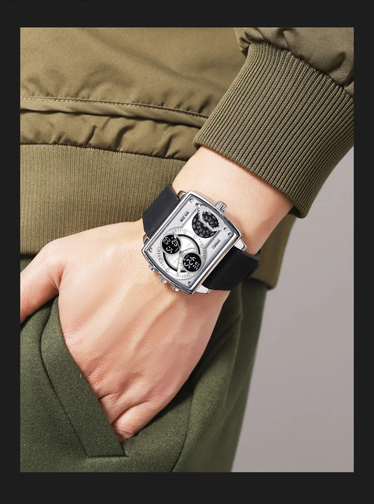 Skmei Mens Multiple Time Zone Sports Watches Fashion Digital Analog Display Waterproof Quartz Wristwatch Led Chrono Alarm Clock