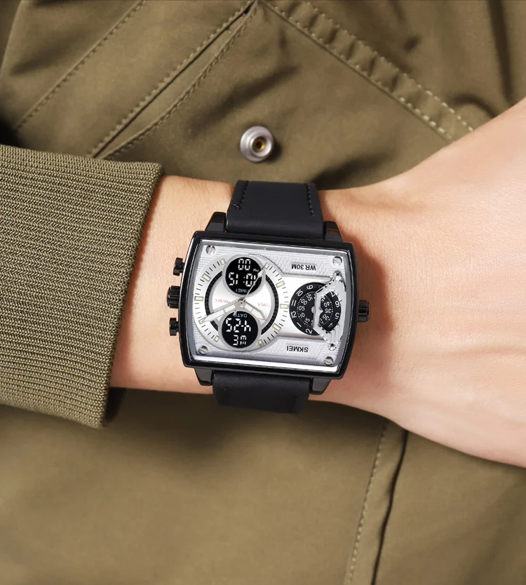 Skmei Mens Multiple Time Zone Sports Watches Fashion Digital Analog Display Waterproof Quartz Wristwatch Led Chrono Alarm Clock
