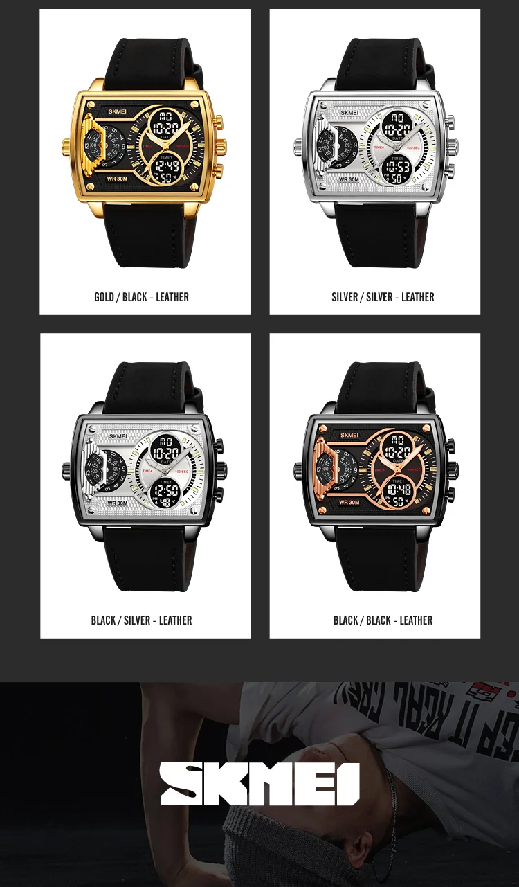 Skmei Mens Multiple Time Zone Sports Watches Fashion Digital Analog Display Waterproof Quartz Wristwatch Led Chrono Alarm Clock