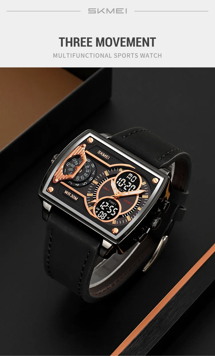 Skmei Mens Multiple Time Zone Sports Watches Fashion Digital Analog Display Waterproof Quartz Wristwatch Led Chrono Alarm Clock