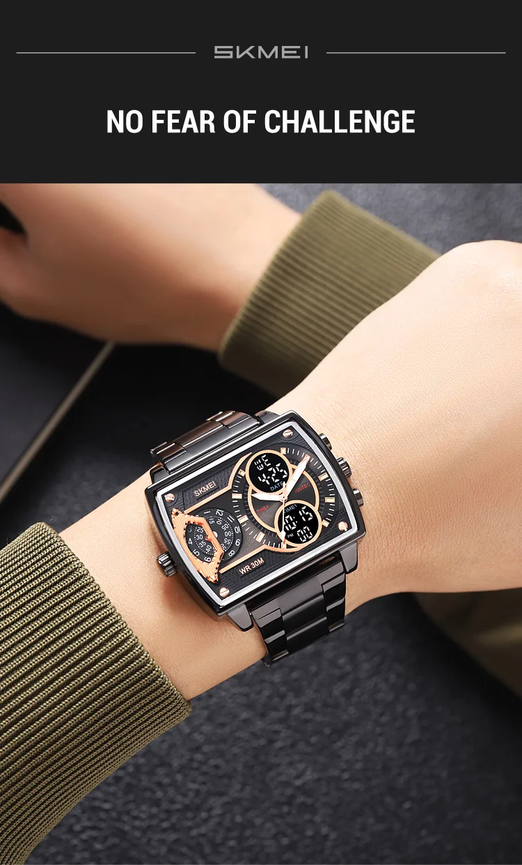 Skmei Mens Multiple Time Zone Sports Watches Fashion Digital Analog Display Waterproof Quartz Wristwatch Led Chrono Alarm Clock