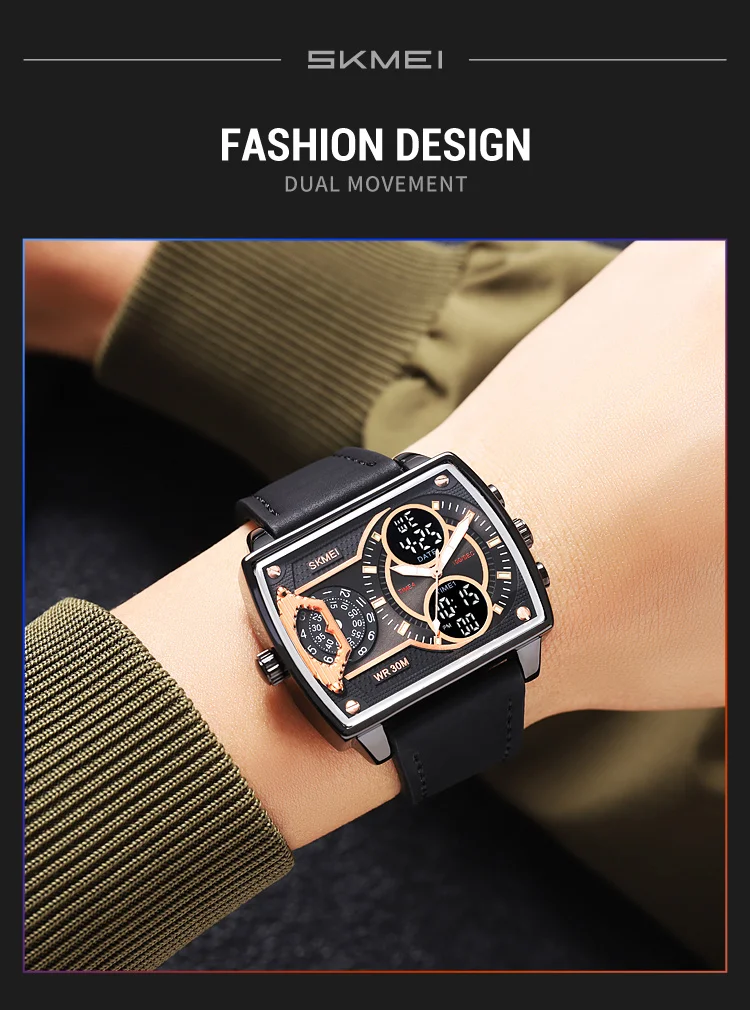 Skmei Mens Multiple Time Zone Sports Watches Fashion Digital Analog Display Waterproof Quartz Wristwatch Led Chrono Alarm Clock
