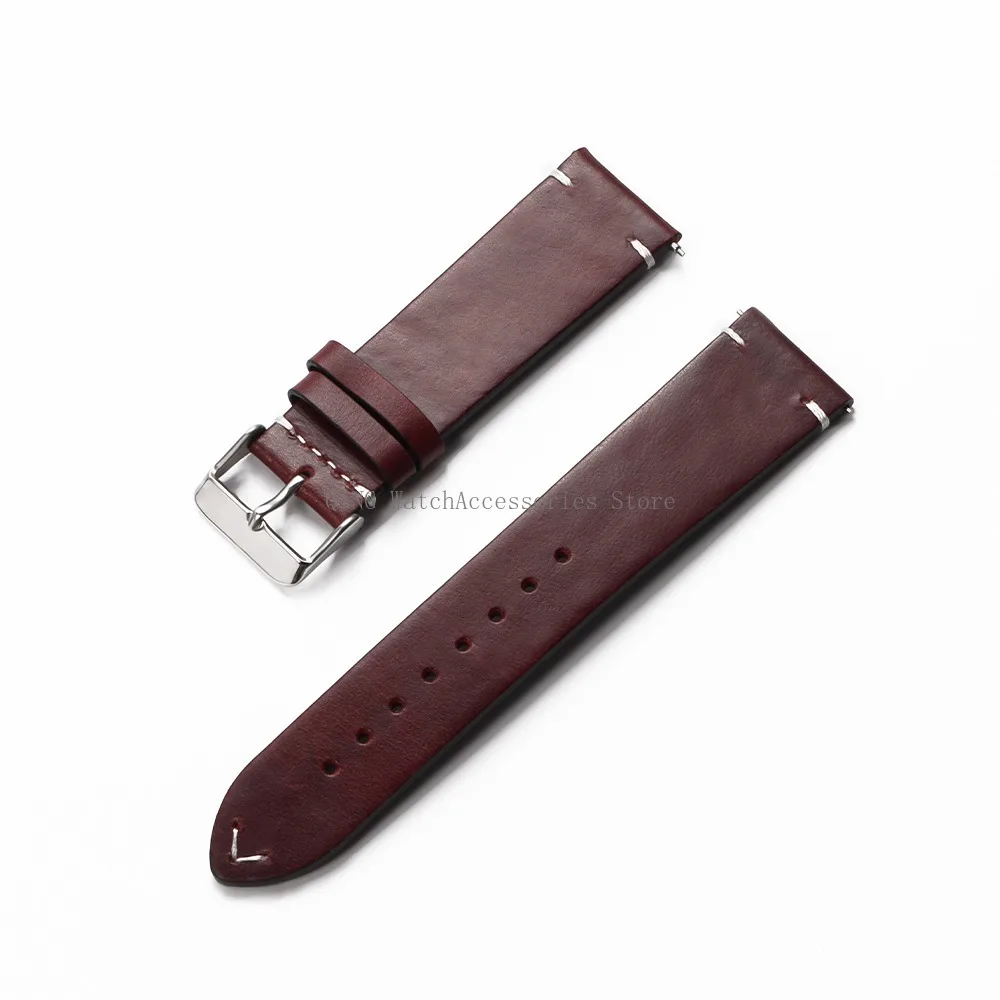 18/19/20/21/22mm Vintage Oil Wax Leather WatchBand Strap Men Women Business Stitching Wristband Universal Quick Release Bracelet