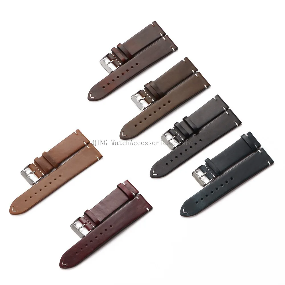 18/19/20/21/22mm Vintage Oil Wax Leather WatchBand Strap Men Women Business Stitching Wristband Universal Quick Release Bracelet