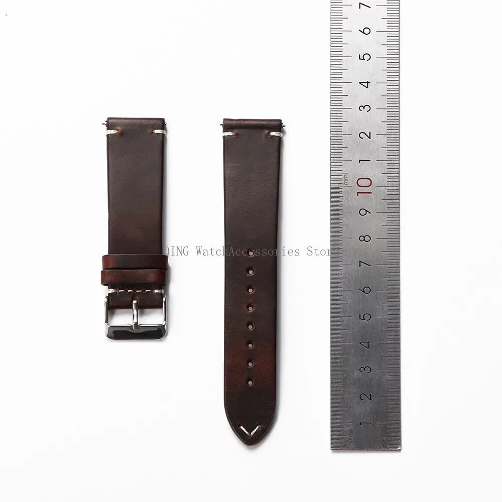 18/19/20/21/22mm Vintage Oil Wax Leather WatchBand Strap Men Women Business Stitching Wristband Universal Quick Release Bracelet