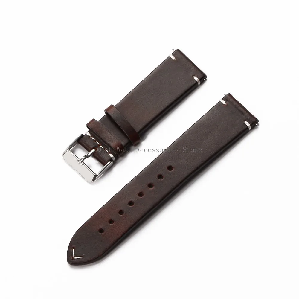 18/19/20/21/22mm Vintage Oil Wax Leather WatchBand Strap Men Women Business Stitching Wristband Universal Quick Release Bracelet