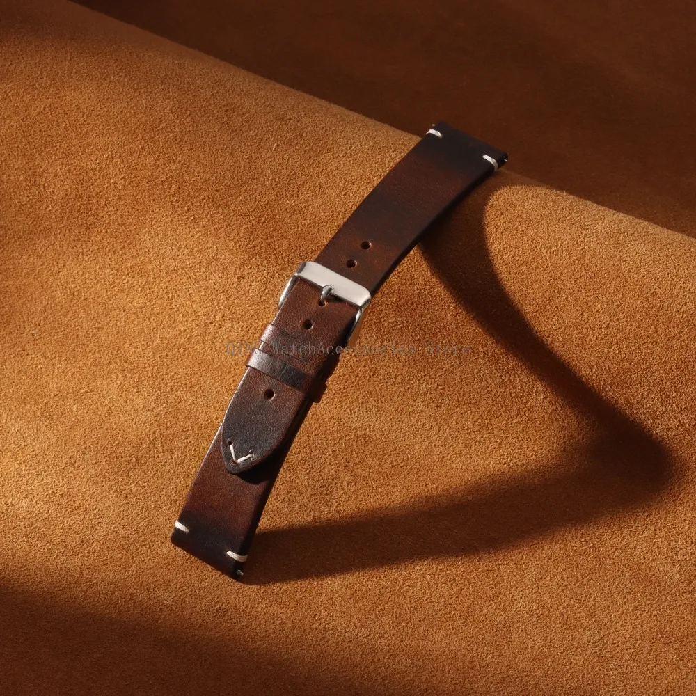18/19/20/21/22mm Vintage Oil Wax Leather WatchBand Strap Men Women Business Stitching Wristband Universal Quick Release Bracelet