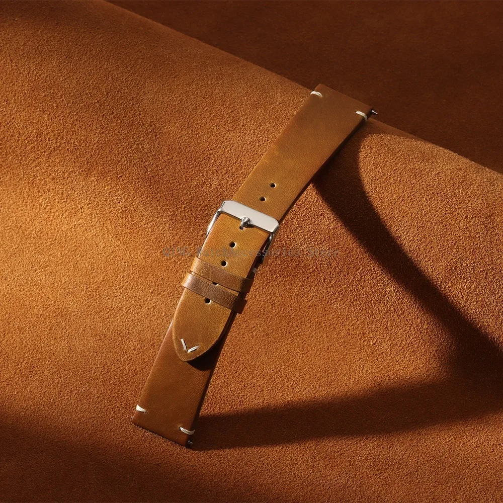18/19/20/21/22mm Vintage Oil Wax Leather WatchBand Strap Men Women Business Stitching Wristband Universal Quick Release Bracelet