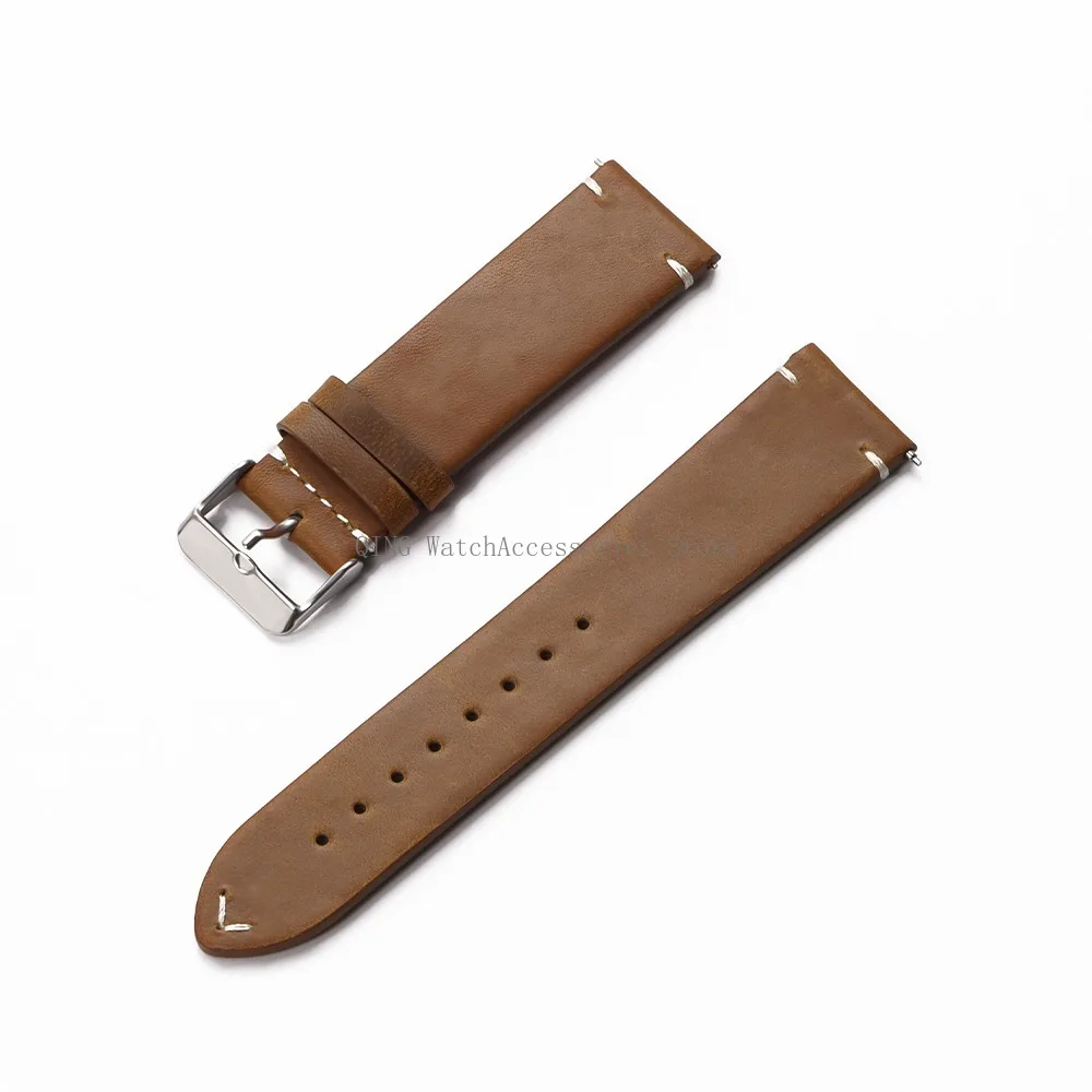 18/19/20/21/22mm Vintage Oil Wax Leather WatchBand Strap Men Women Business Stitching Wristband Universal Quick Release Bracelet