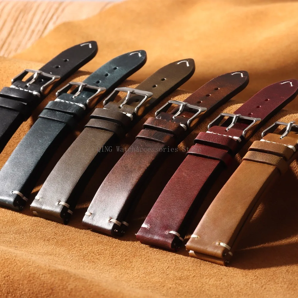 18/19/20/21/22mm Vintage Oil Wax Leather WatchBand Strap Men Women Business Stitching Wristband Universal Quick Release Bracelet